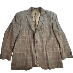 Peter Millar sport coat 48r windowpane blazer beige men 100% wool double vented